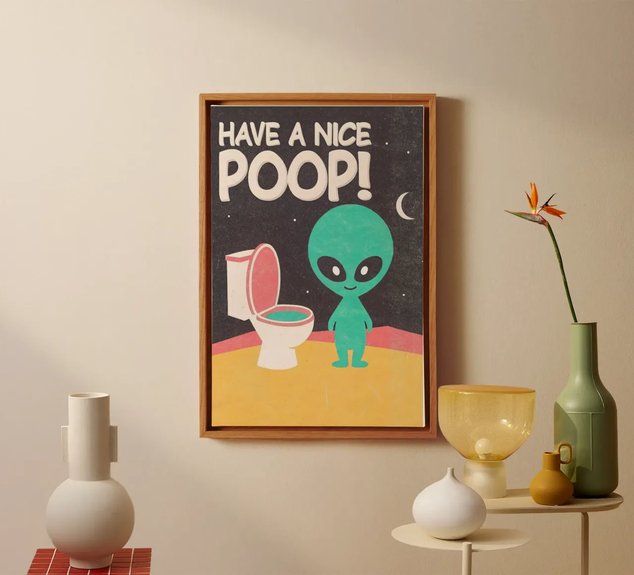 alien tiene un inodoro divertido lienzo con Marco flotante de ralliness