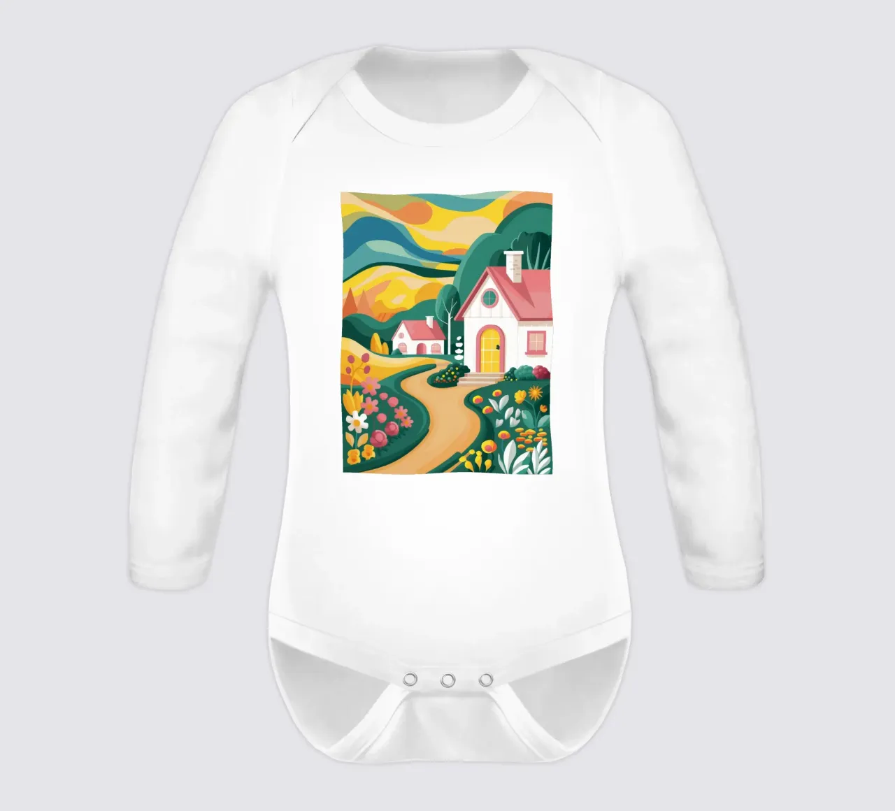 Cottage Path Dream long-sleeve baby romper by Aurora Muse