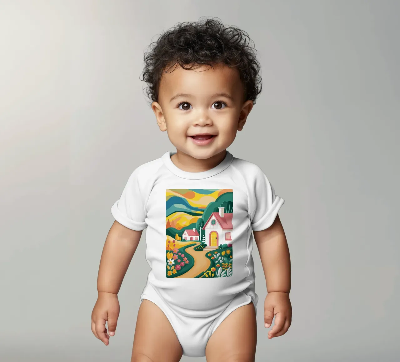 Cottage Path Dream short-sleeve baby romper by Aurora Muse