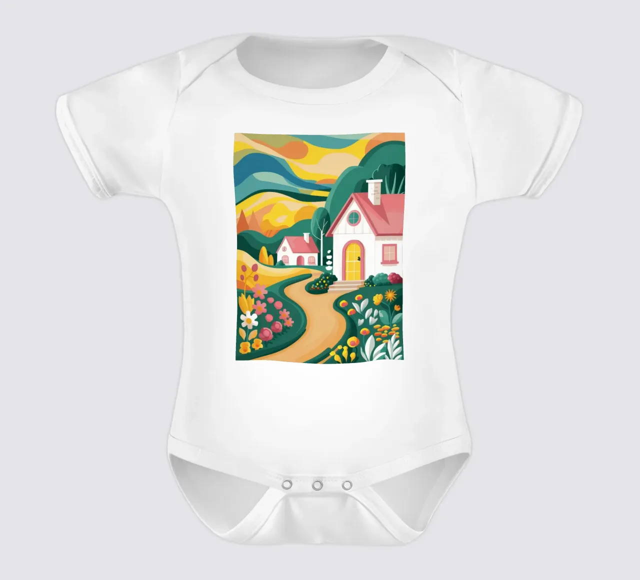 Cottage Path Dream short-sleeve baby romper by Aurora Muse