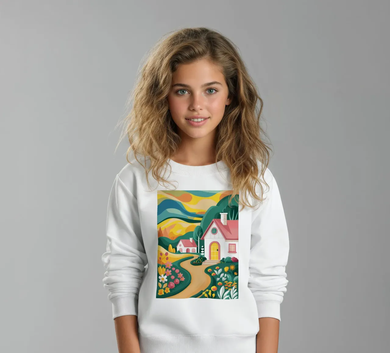 Cottage Path Dream kids sweatshirt by Aurora Muse