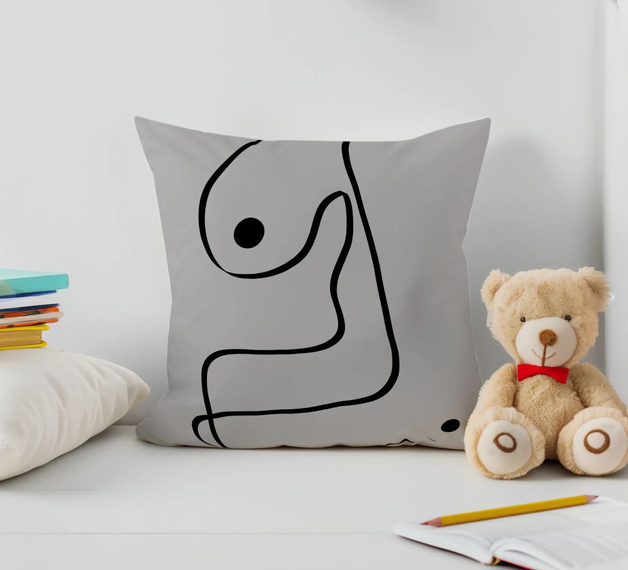 Figure with lines in taupe IV cuscino da Imaginative