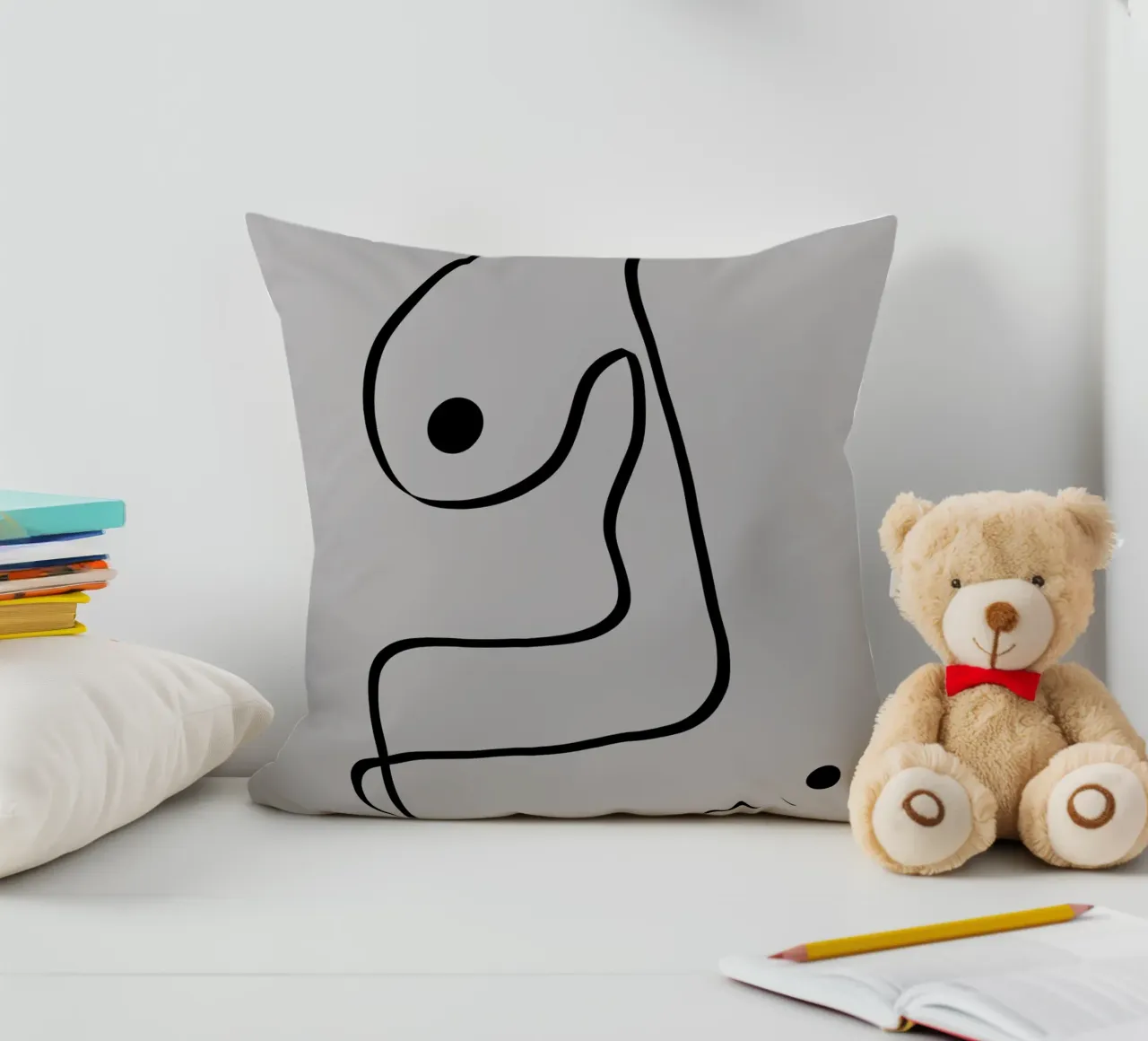 Figure with lines in taupe IV Kissen von Imaginative