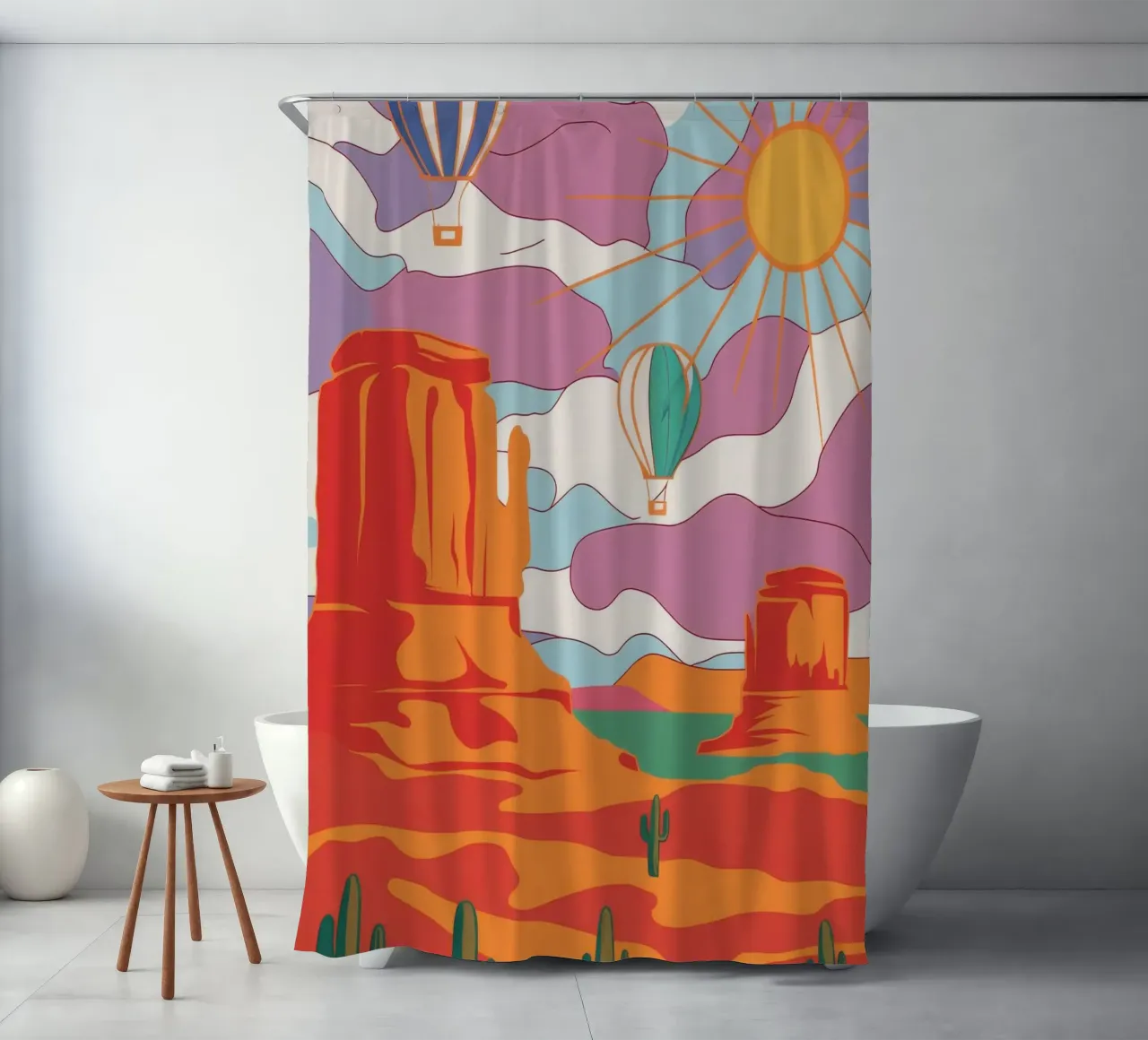 Cactus Balloon Sky shower curtain by Aurora Muse
