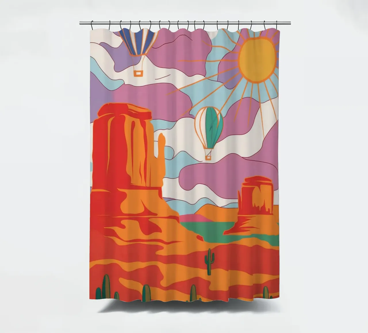 Cactus Balloon Sky shower curtain by Aurora Muse