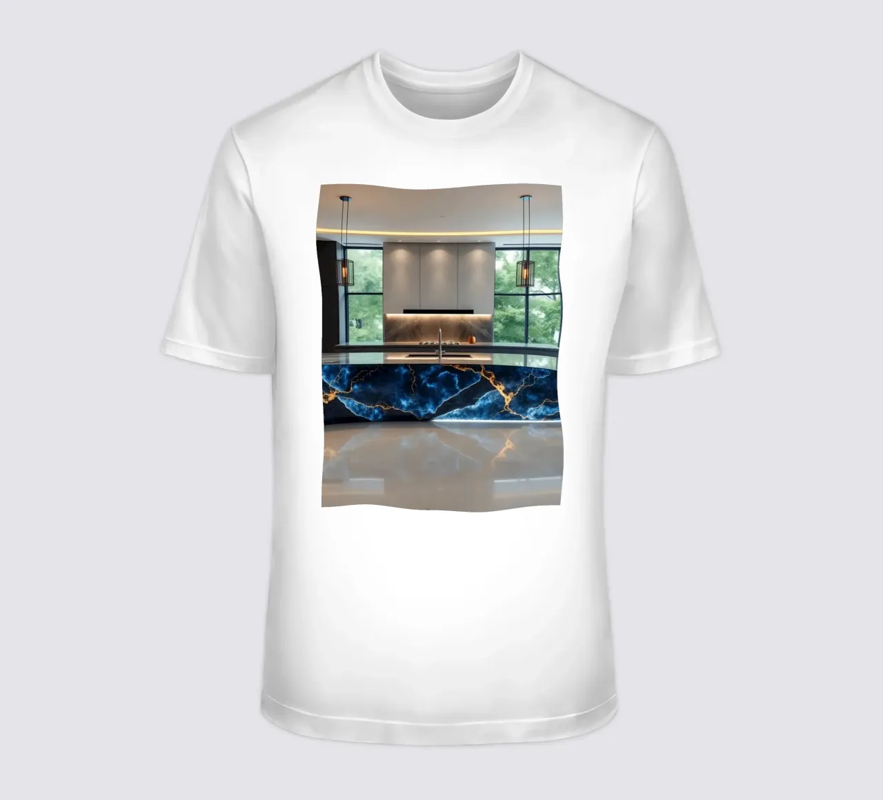Cucina dal design moderno, caratterizzata da un'accattivante combinazione di nero e blu. t-shirt da DesignDoodle
