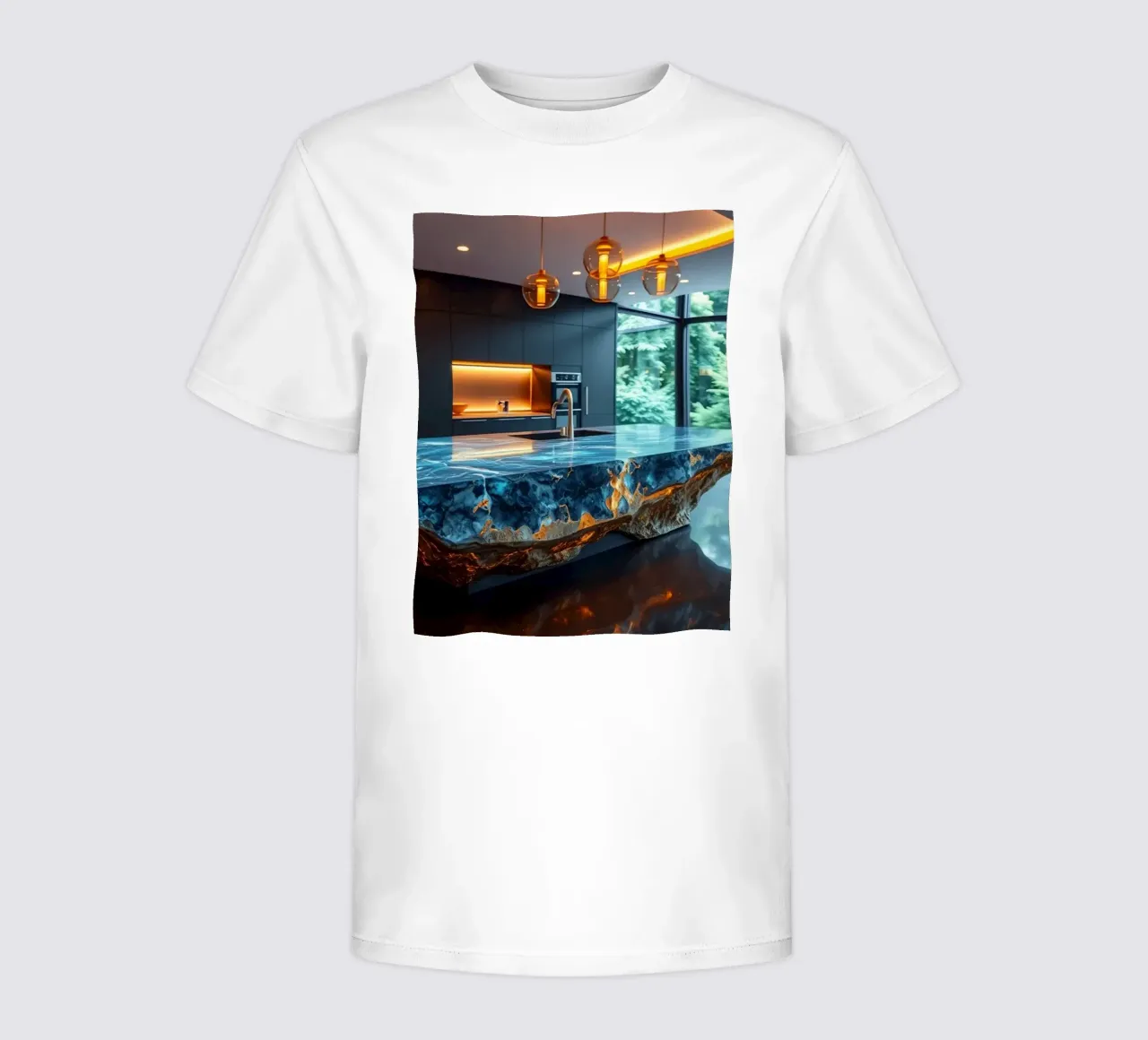 Cocina moderna con una llamativa encimera azul camiseta para niños de DesignDoodle