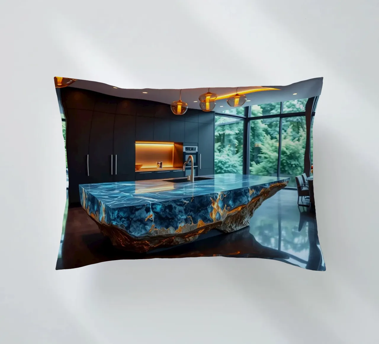 Cucina moderna con piano d'appoggio blu di grande effetto cuscino da DesignDoodle