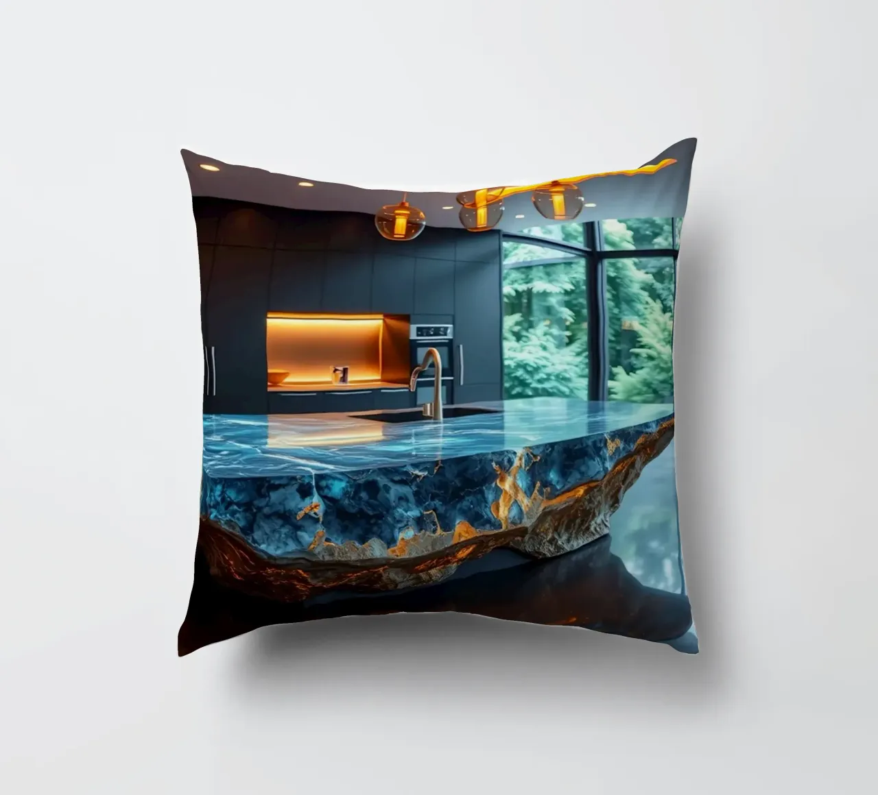 Cucina moderna con piano d'appoggio blu di grande effetto cuscino da DesignDoodle