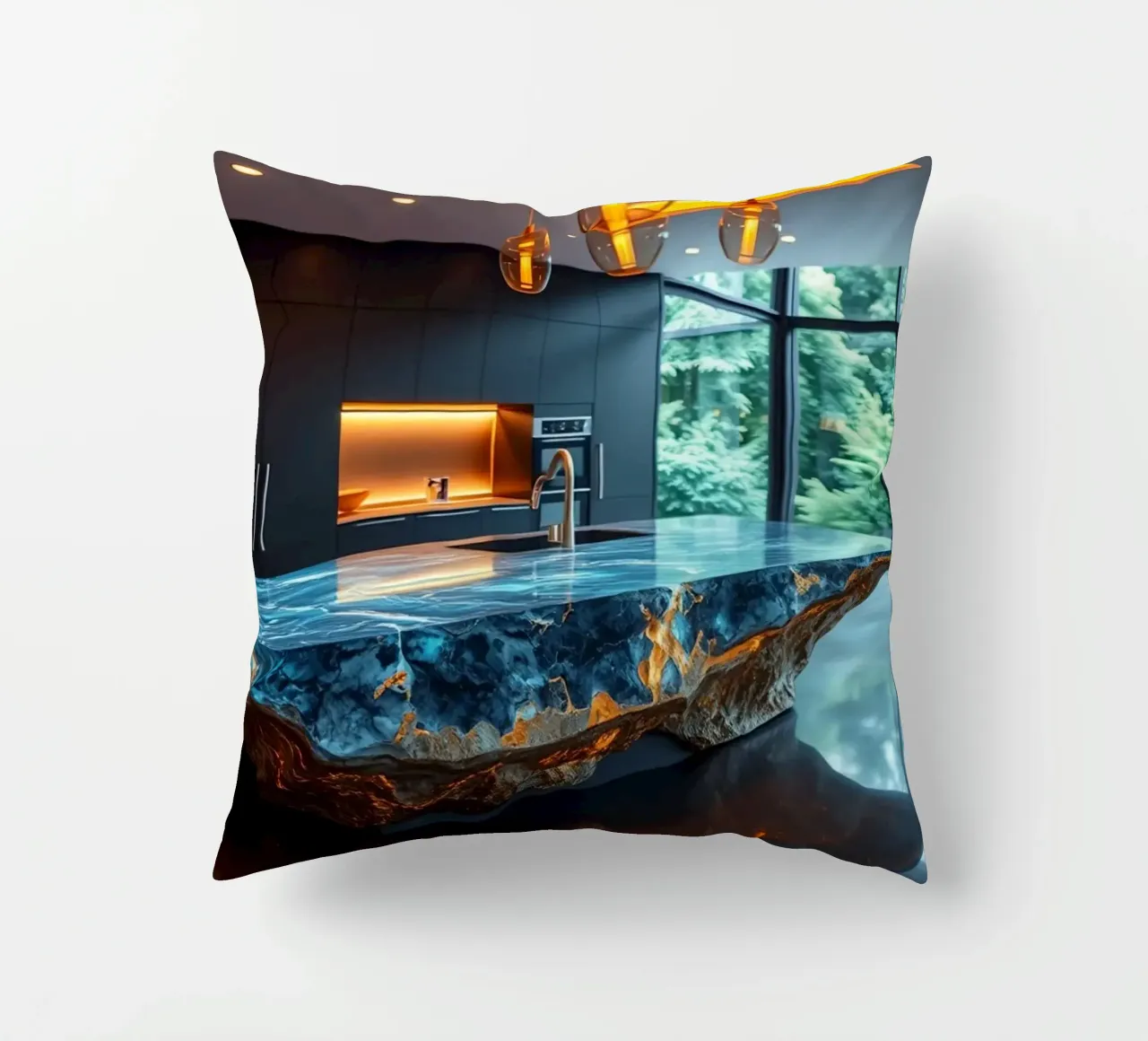 Cucina moderna con piano d'appoggio blu di grande effetto cuscino da DesignDoodle