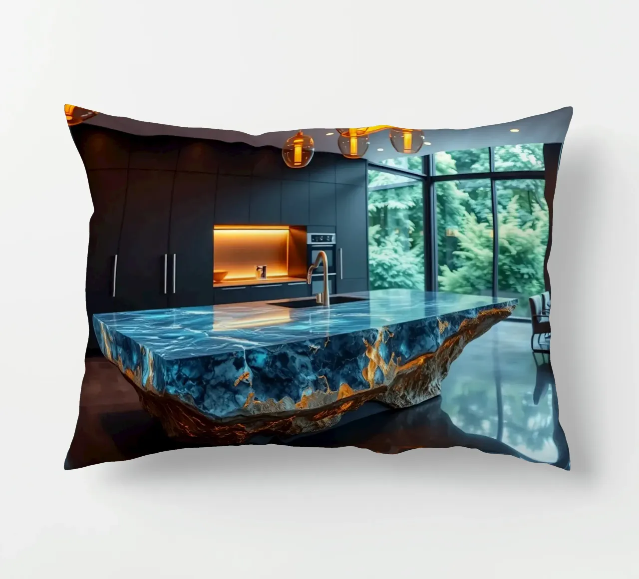 Cucina moderna con piano d'appoggio blu di grande effetto cuscino da DesignDoodle