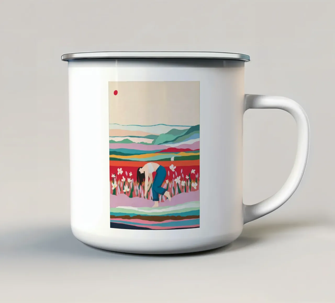Tulip Field Pause enamel mug by Aurora Muse