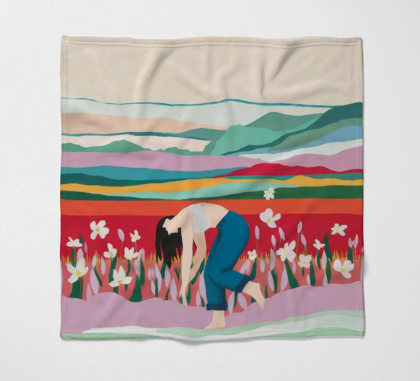 Tulip Field Pause Fleecedecke von Aurora Muse