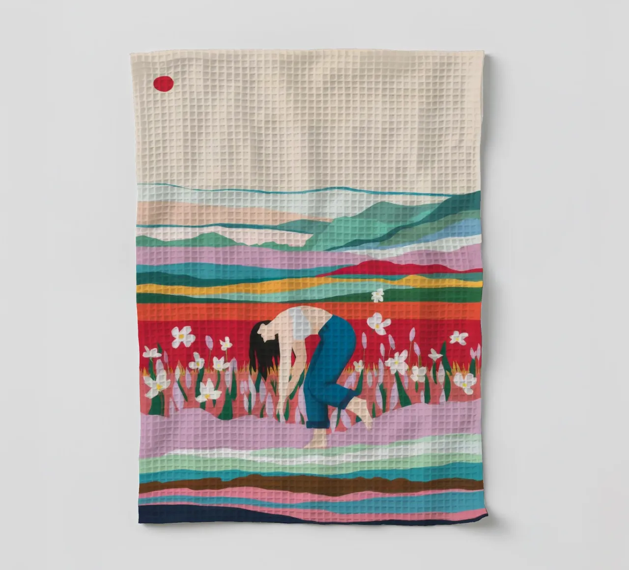 Tulip Field Pause tea towel by Aurora Muse
