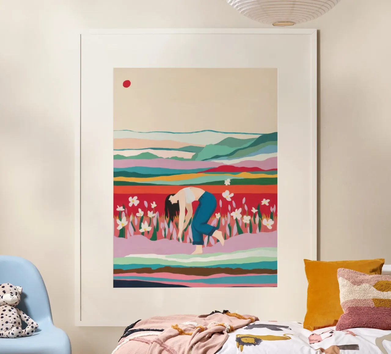 Campo di tulipani Pausa poster con telaio in alluminio da Aurora Muse