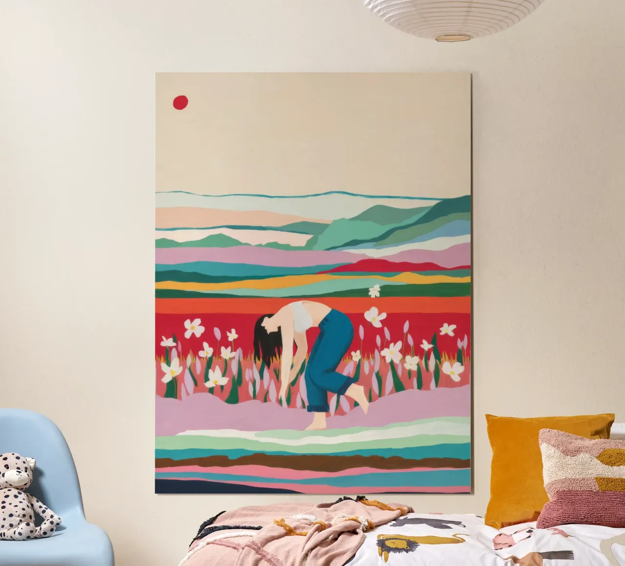 Campo di tulipani Pausa poster con telaio in alluminio da Aurora Muse