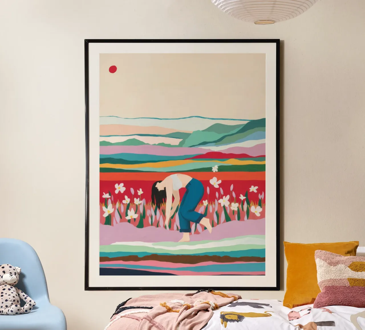 Campo di tulipani Pausa poster con telaio in alluminio da Aurora Muse