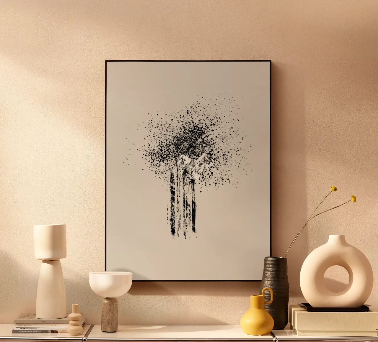 Modern and minimalist abstract with beige background acryl van Imaginative