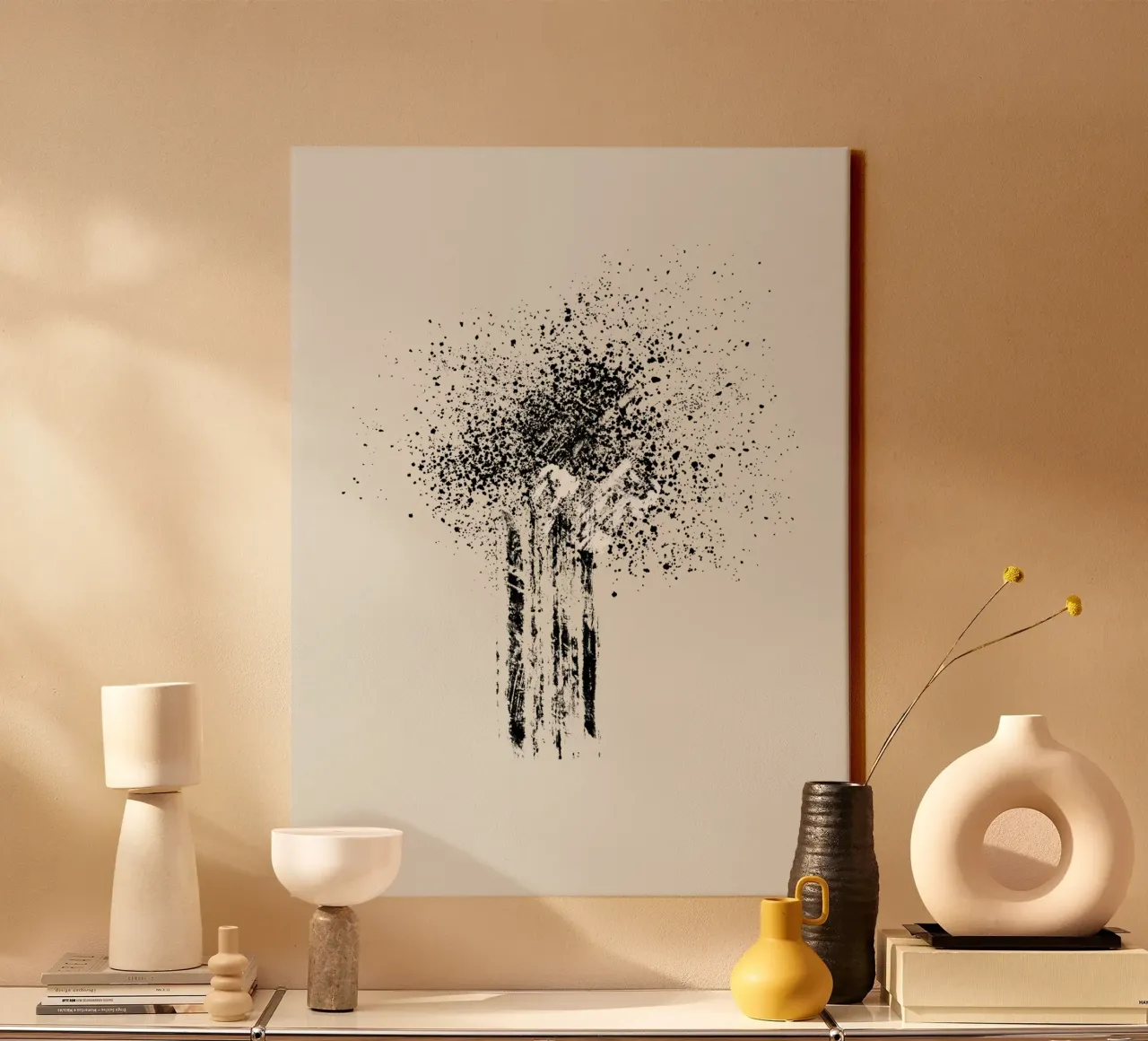 Modern and minimalist abstract with beige background canvas van Imaginative