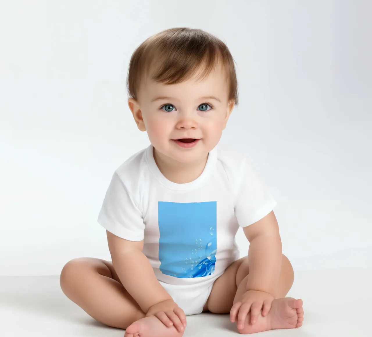 Bubbles and water waves create an engaging composition short-sleeve baby romper by DesignDoodle