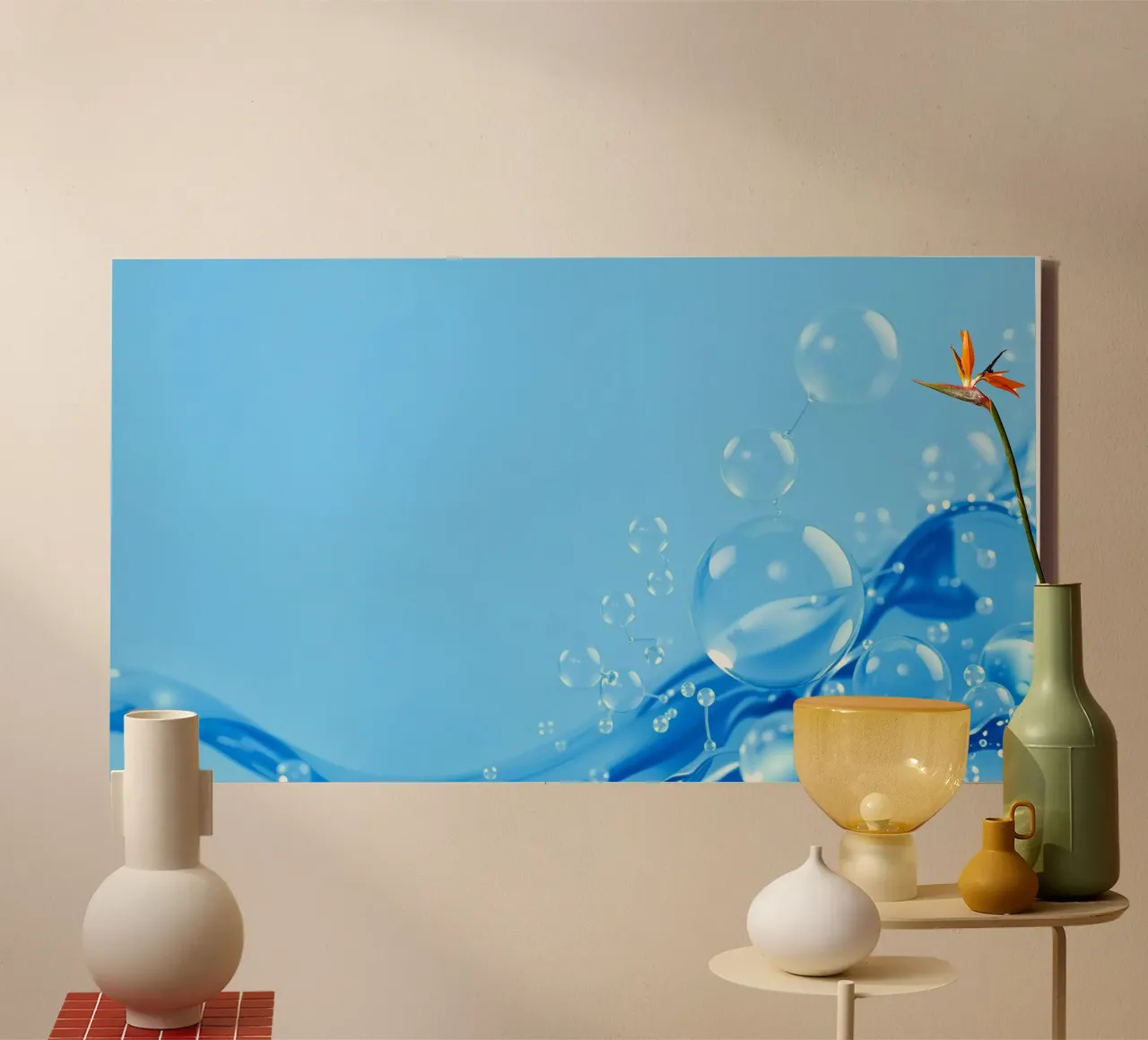 Bubbles and water waves create an engaging composition canvas by DesignDoodle