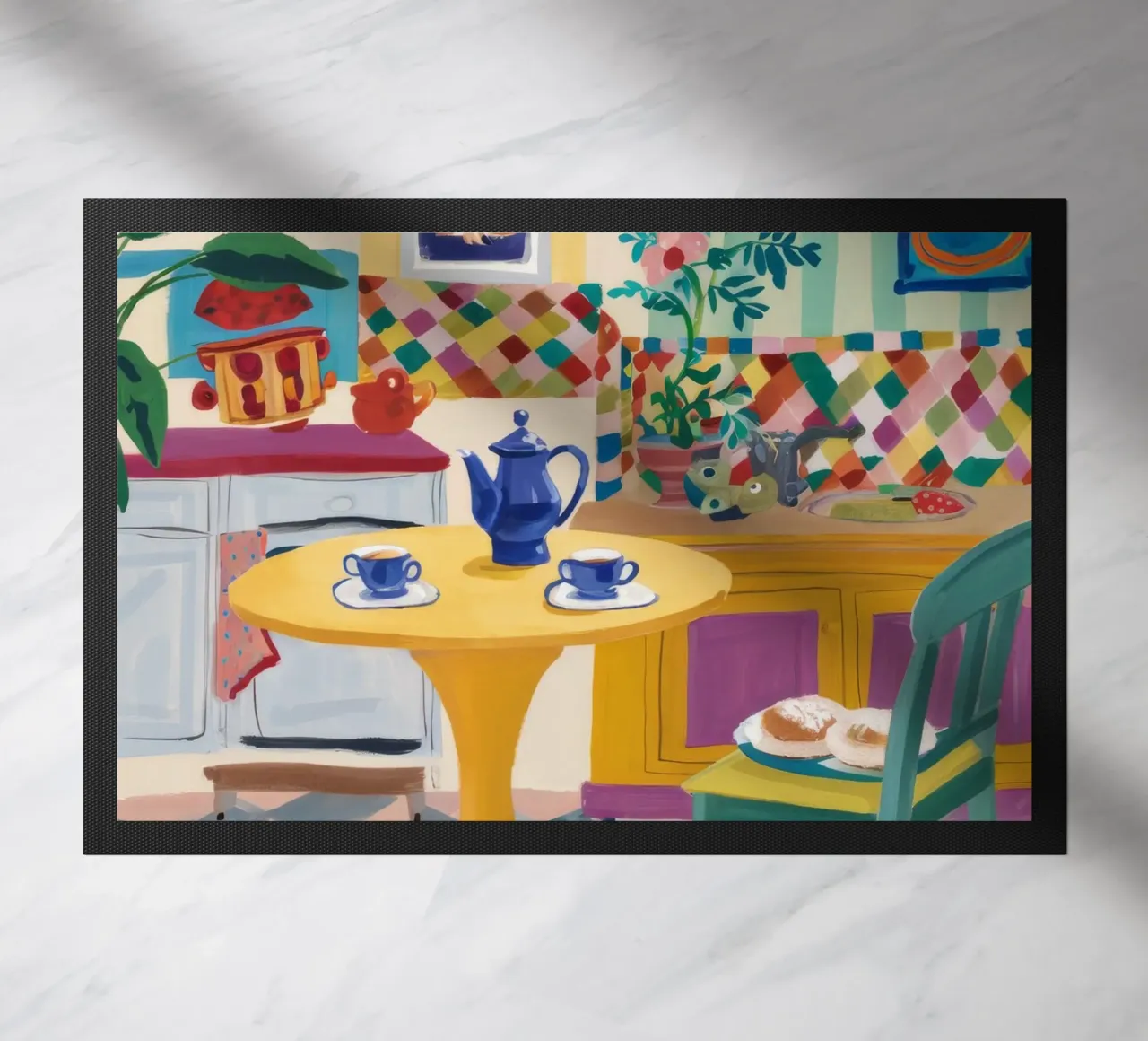 Teatime Patchwork Joy doormat by Aurora Muse