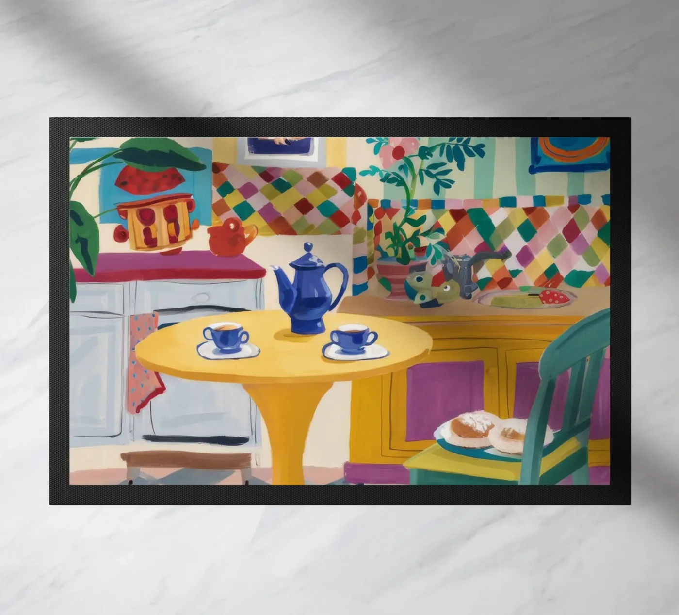 Theetijd Patchwork Vreugde deurmat van Aurora Muse