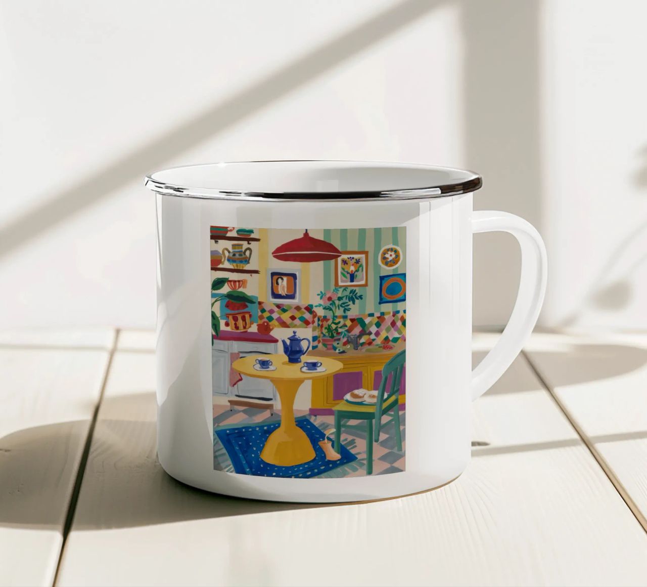 Gioia del Patchwork all'ora del tè tazza in smalto da Aurora Muse