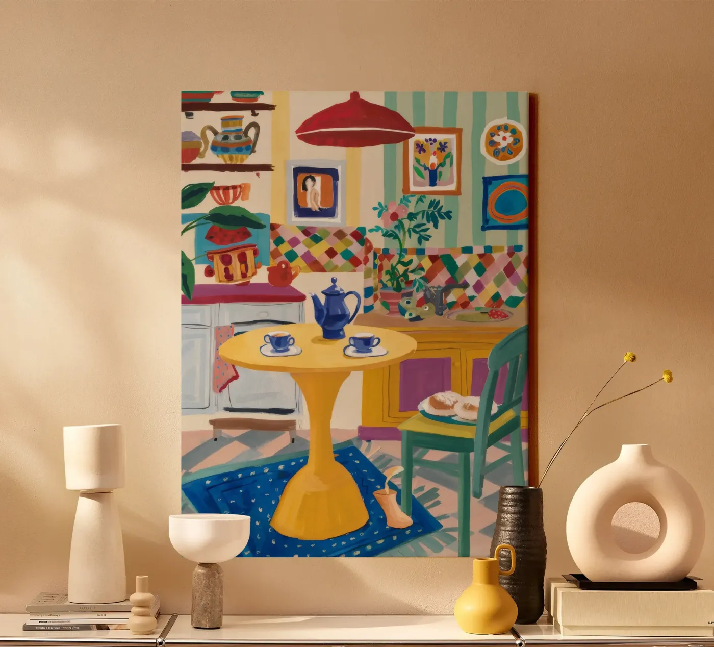 Teatime Patchwork Joy canvas by Aurora Muse