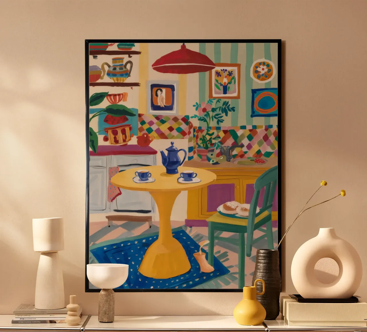 Gioia del Patchwork all'ora del tè poster con telaio in alluminio da Aurora Muse