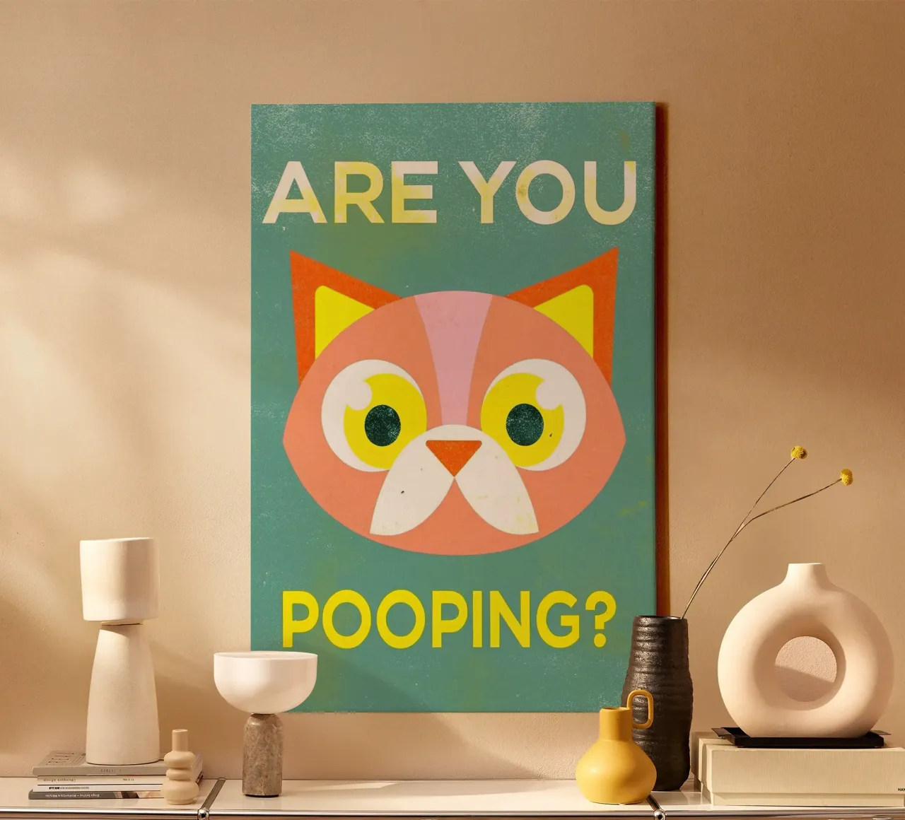 are you pooping funny cat canvas by ralliness