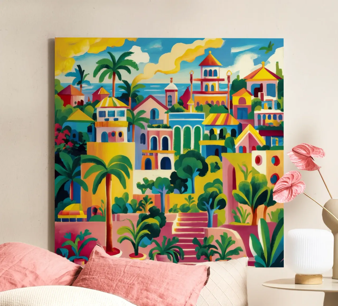 Levendige hellingcascade canvas met Baklijst van Jasper Rune