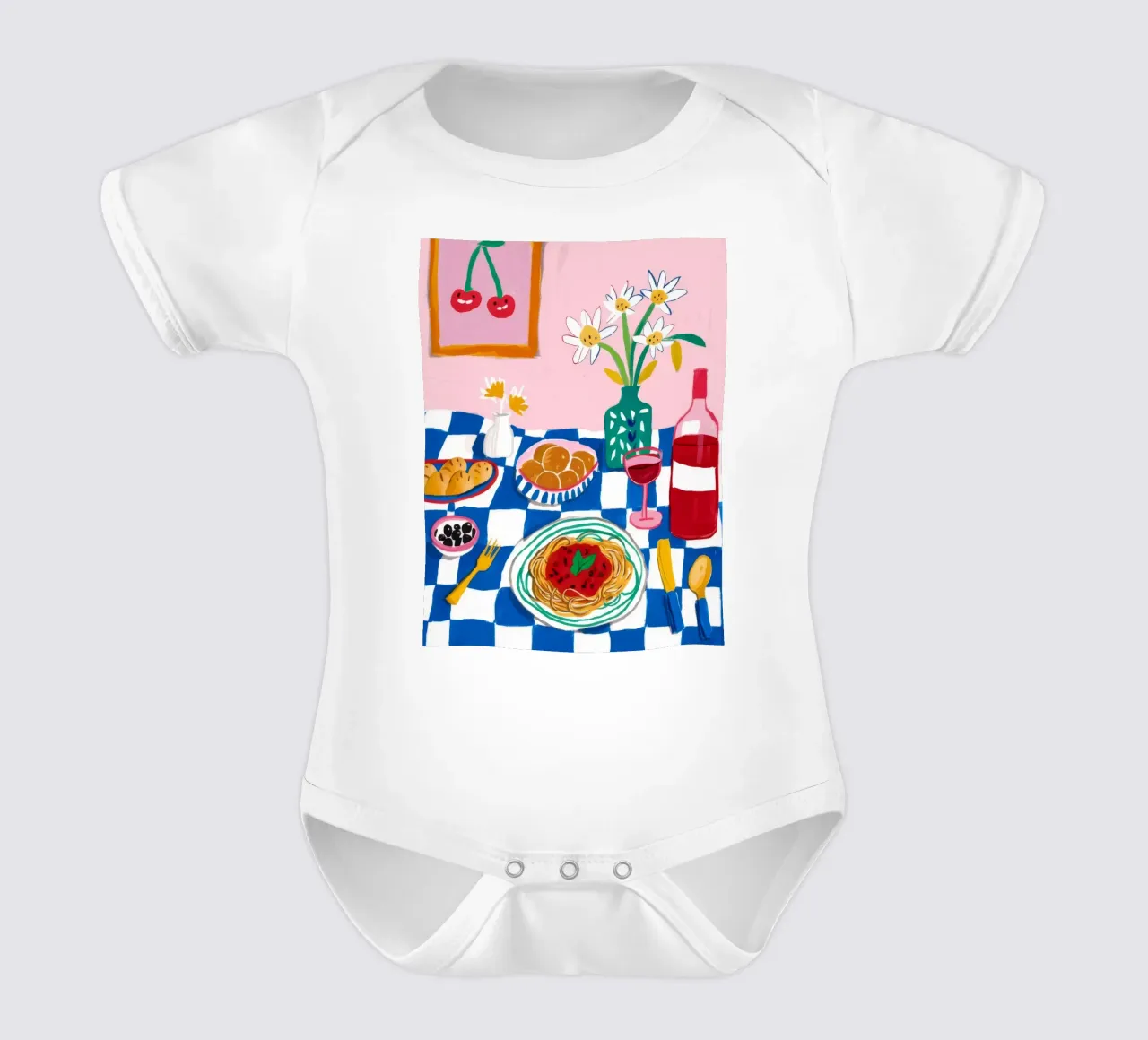 Spaghetti Wein Kirsche Kurzarm Babybody von Aurora Muse