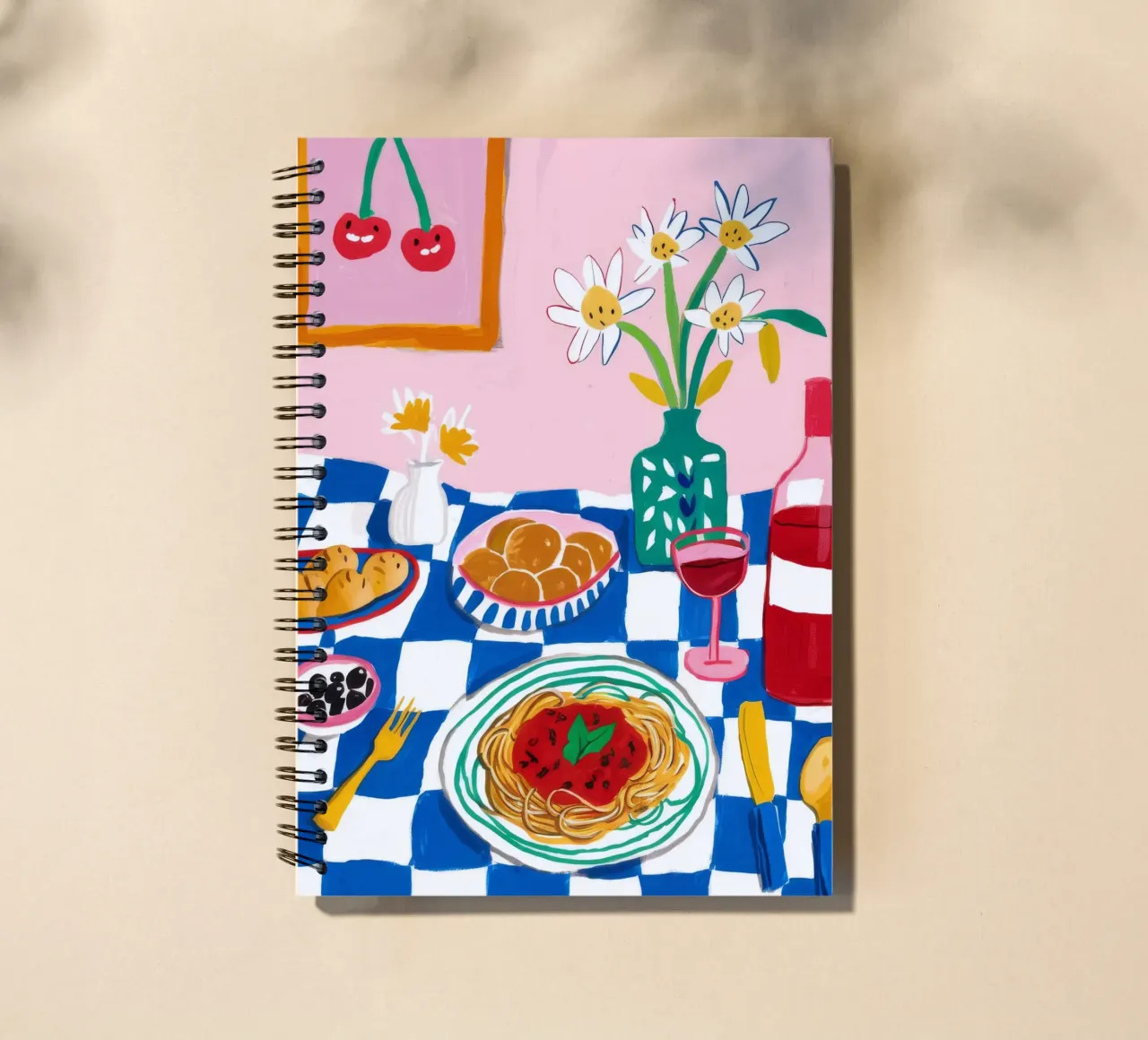 Spaghetti Wine Cherry spiral notebook by Aurora Muse
