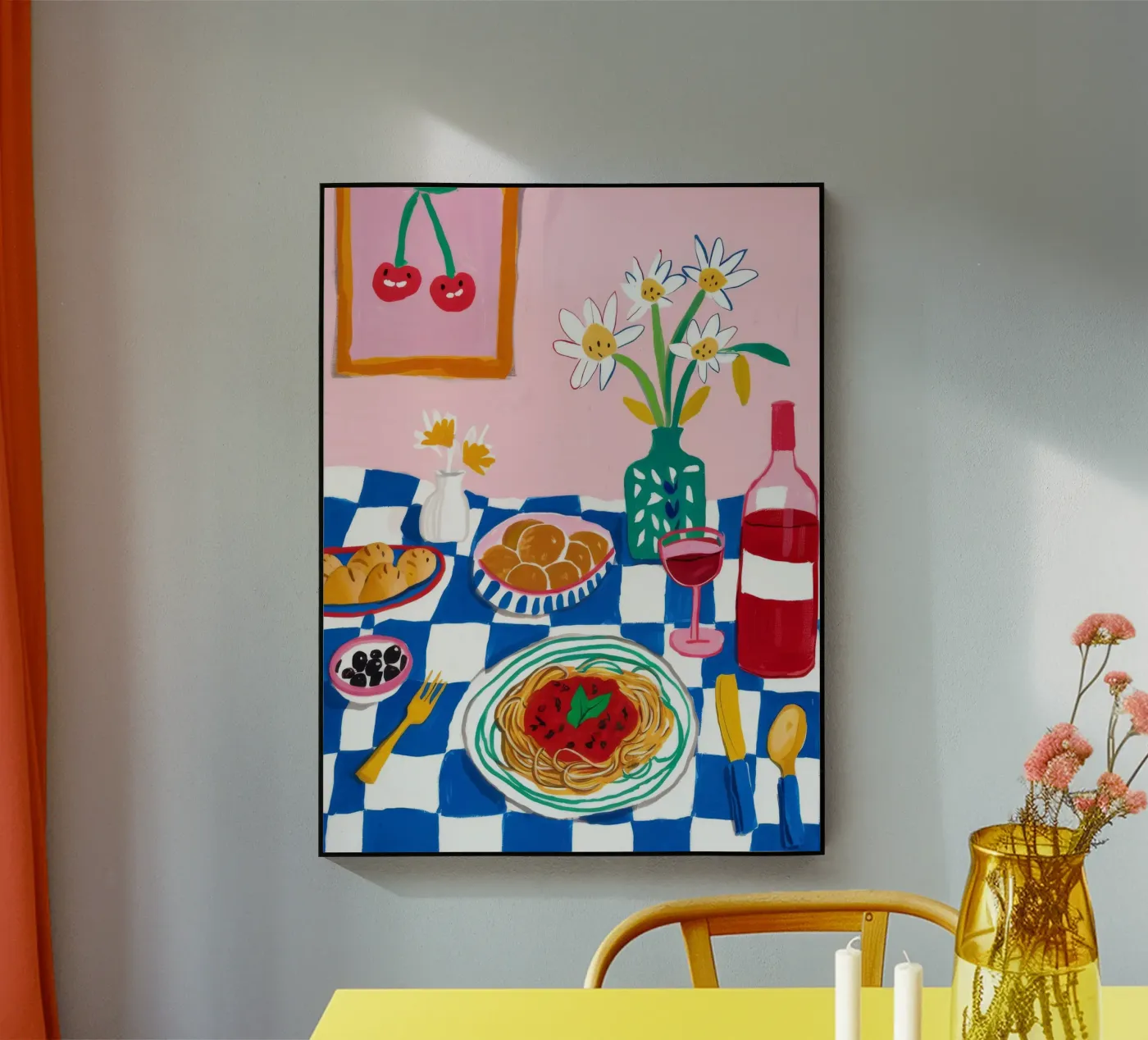 Spaghetti Wijn Kers acryl van Aurora Muse