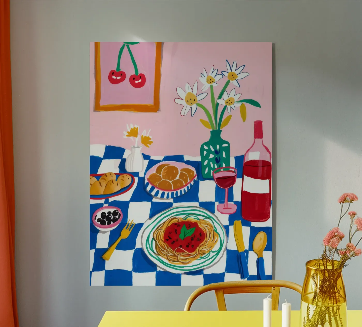 Spaghetti Wijn Kers acryl van Aurora Muse