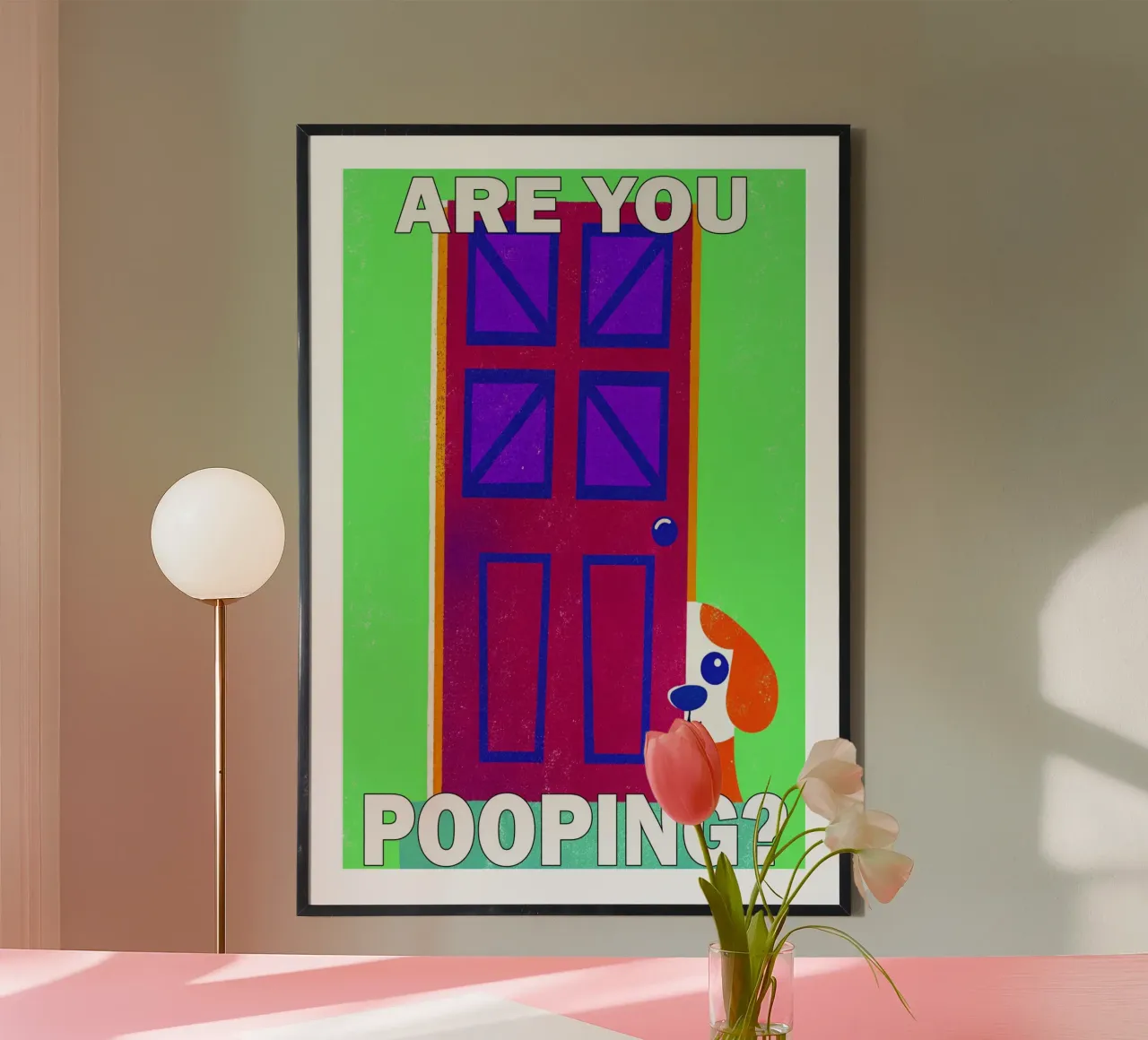 stai facendo la cacca cane divertente poster con telaio in alluminio da ralliness
