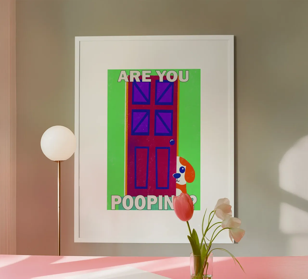 stai facendo la cacca cane divertente poster con telaio in alluminio da ralliness
