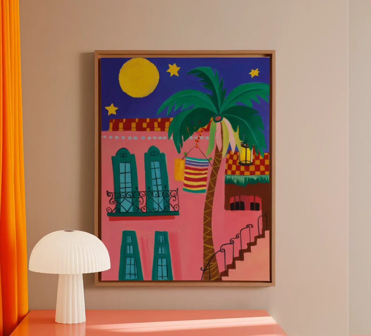 Moonlit Palm Fiesta canvas met Baklijst van Aurora Muse