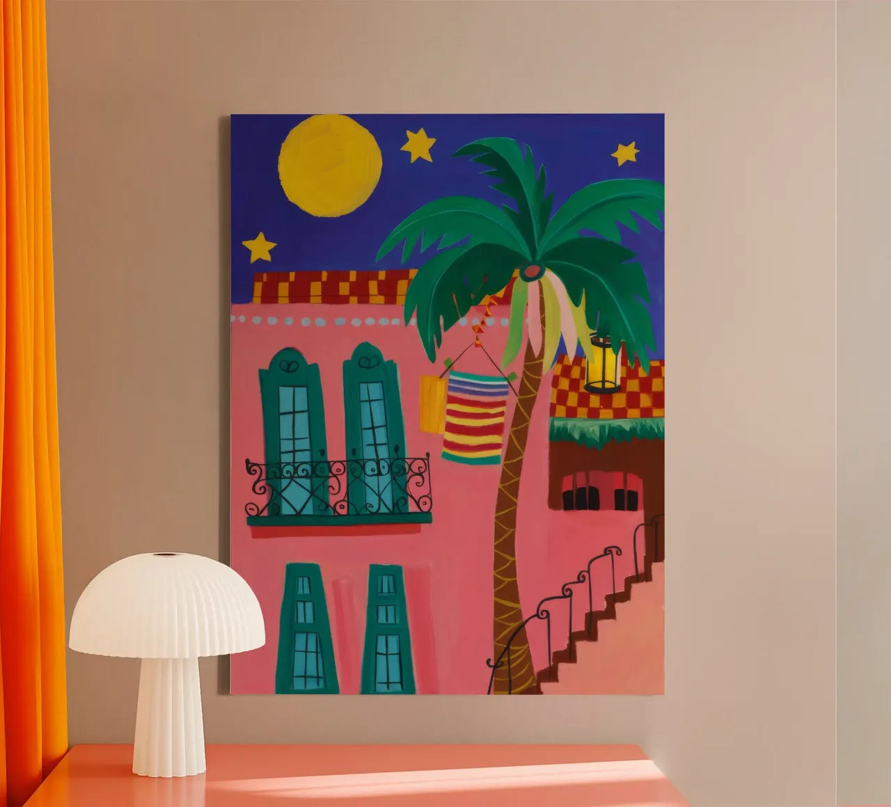 Moonlit Palm Fiesta canvas met Baklijst van Aurora Muse