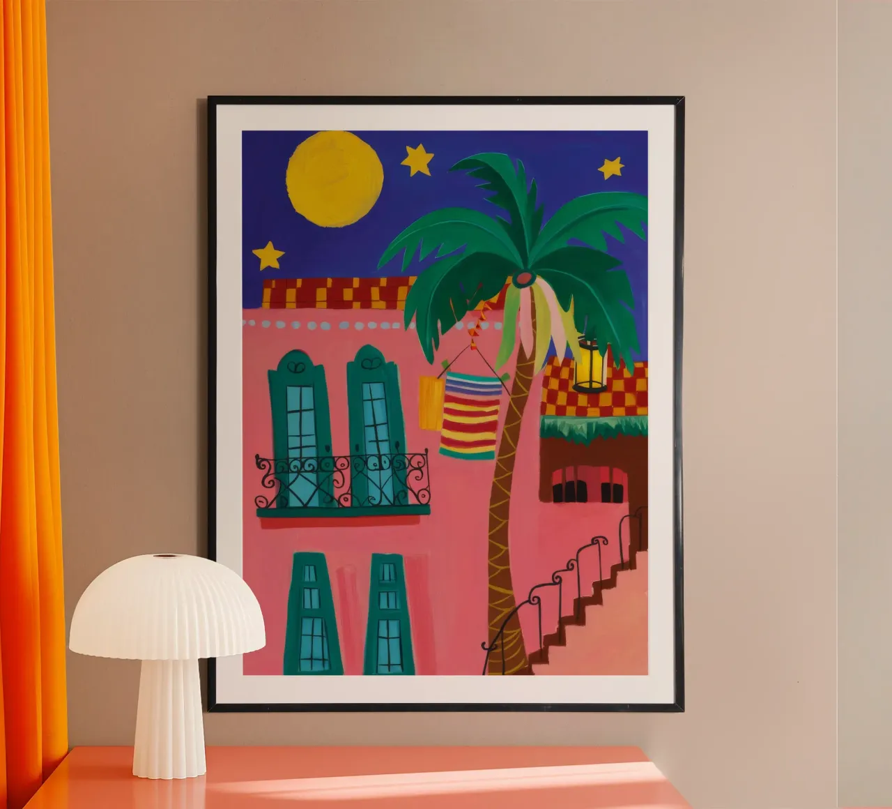 Festa delle palme al chiaro di luna poster con telaio in plastica da Aurora Muse
