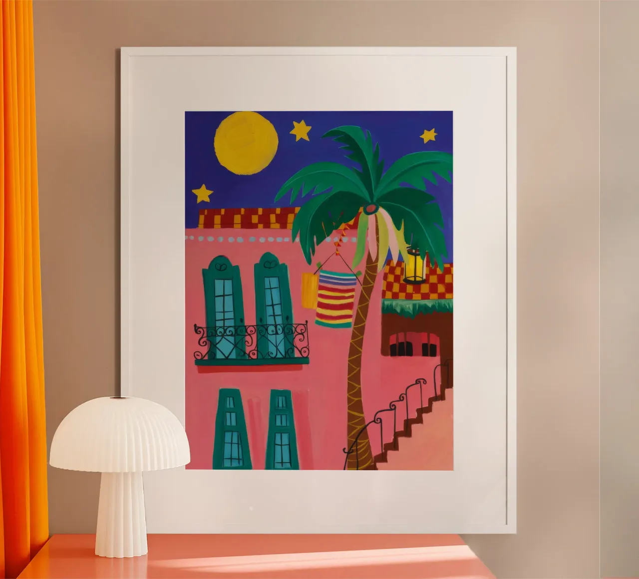 Festa delle palme al chiaro di luna poster con telaio in plastica da Aurora Muse