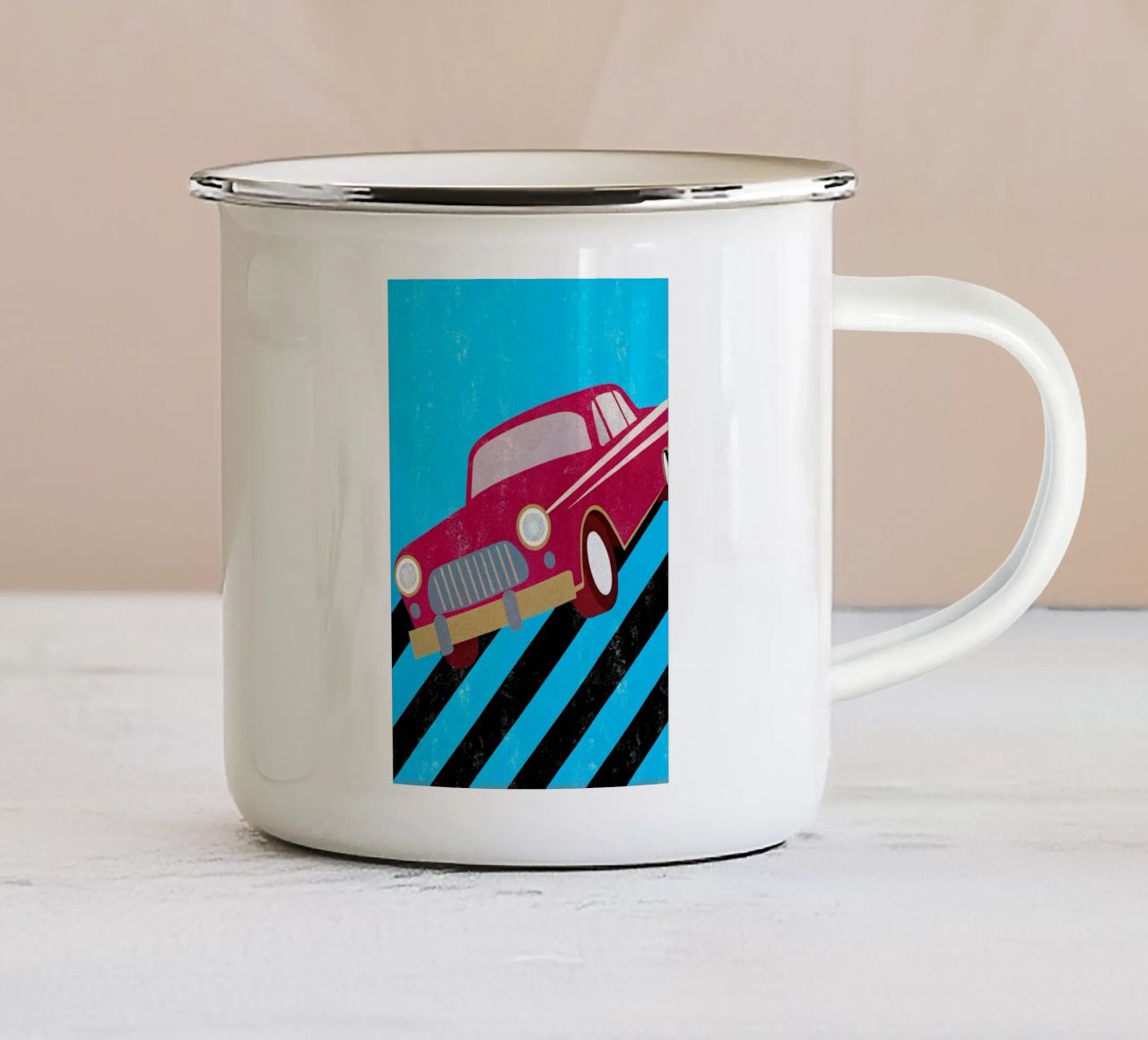 auto retro pop art tazza in smalto da ralliness
