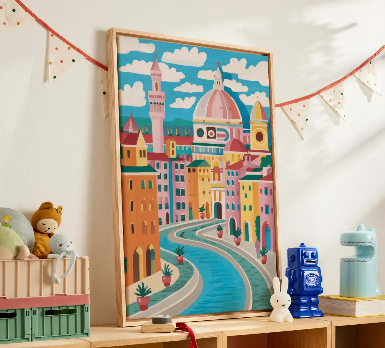 Vista sul fiume Firenze tela con Cornice a cassetta da Aurora Muse