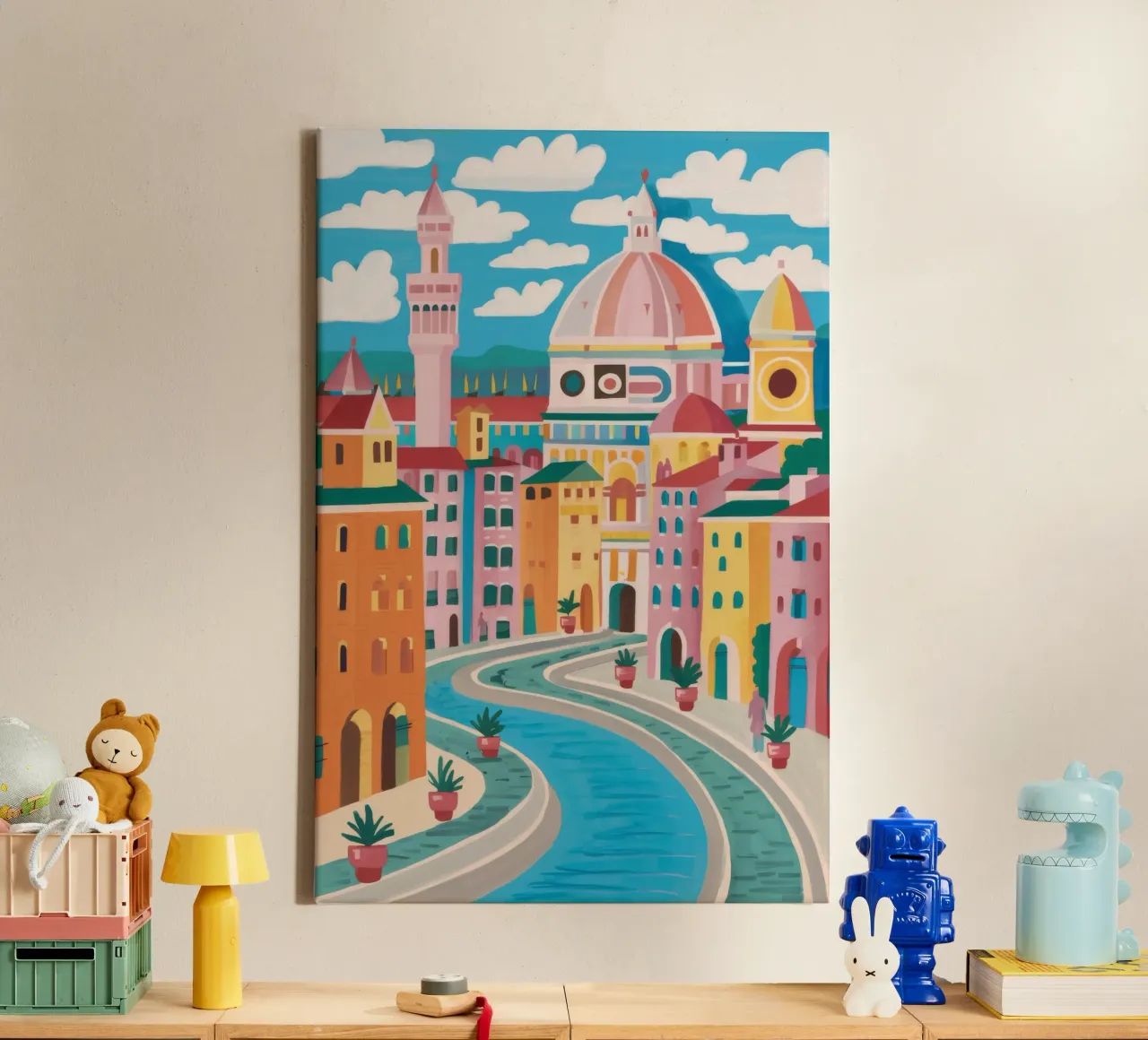 Vista sul fiume Firenze tela con Cornice a cassetta da Aurora Muse