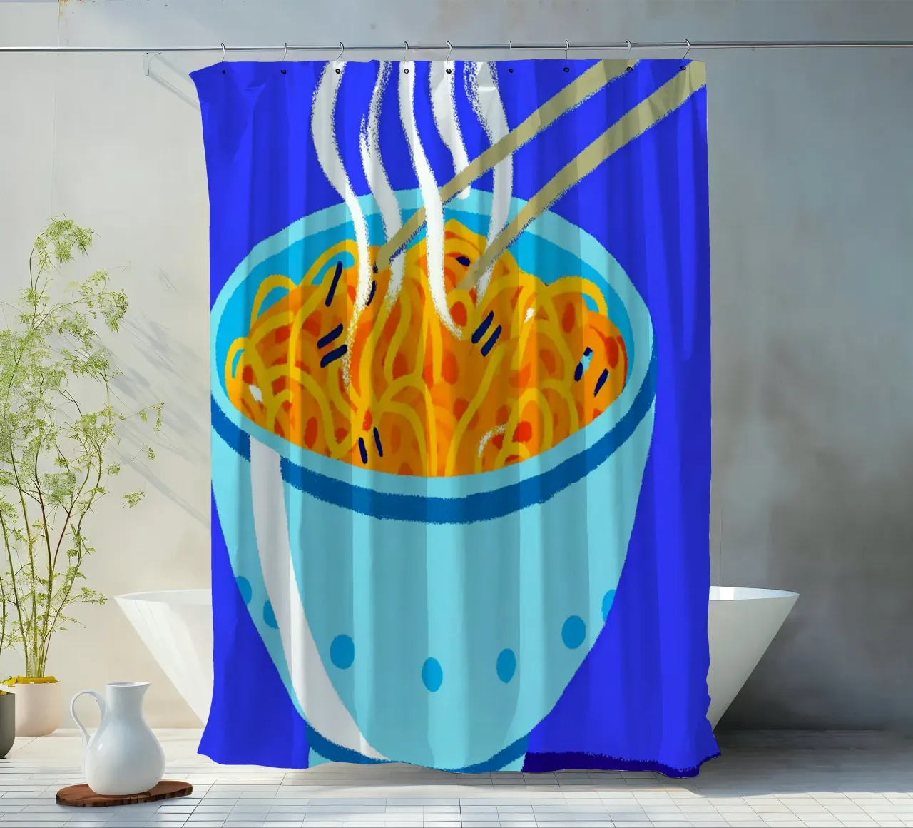 eating noodle shower curtain by ralliness