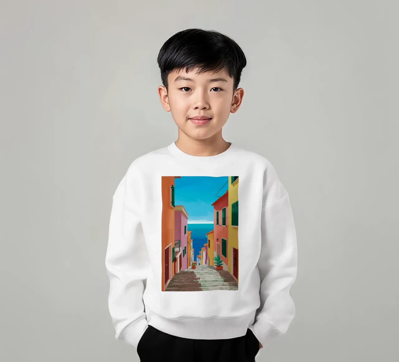 Beschaduwde Trappen Zeezicht kinder sweatshirt van Jasper Rune