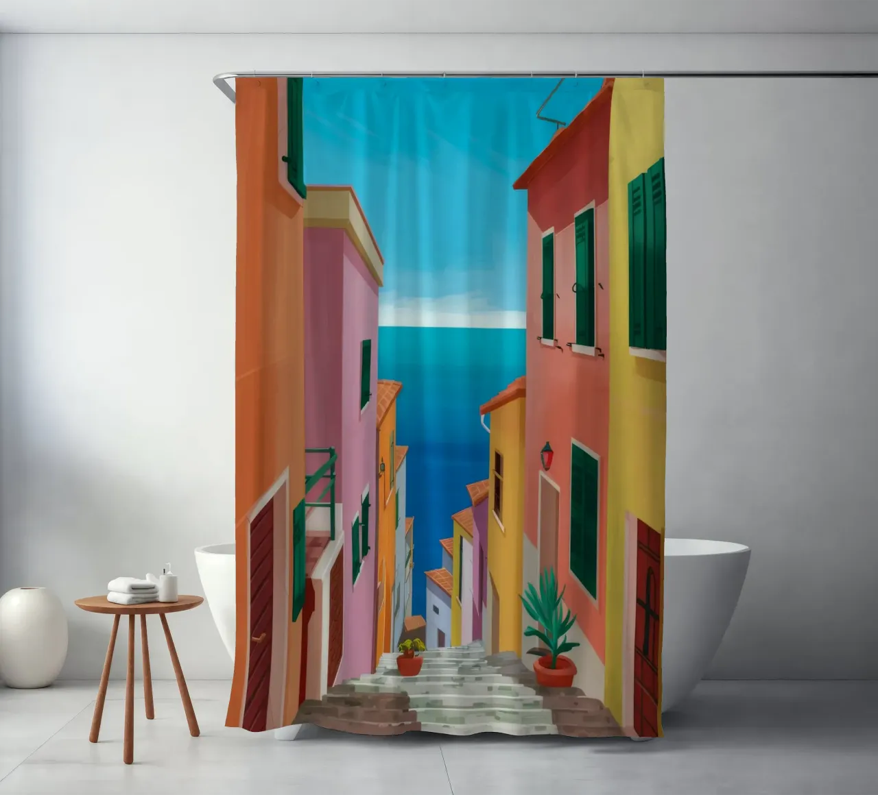 Shadowed Steps Seaview shower curtain by Jasper Rune