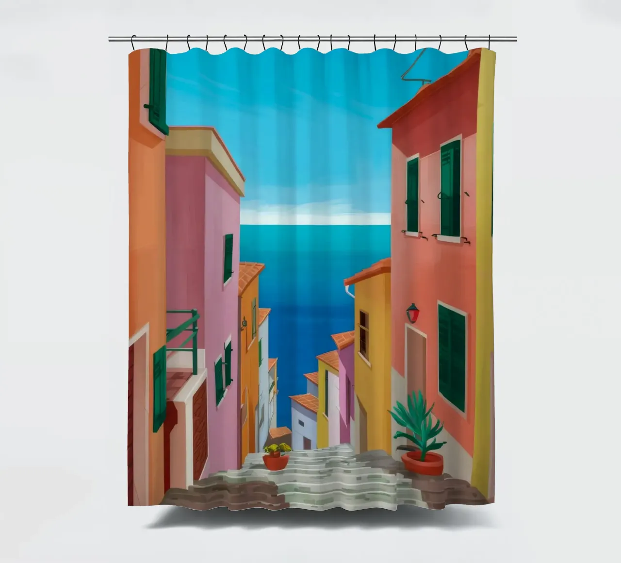 Shadowed Steps Seaview shower curtain by Jasper Rune