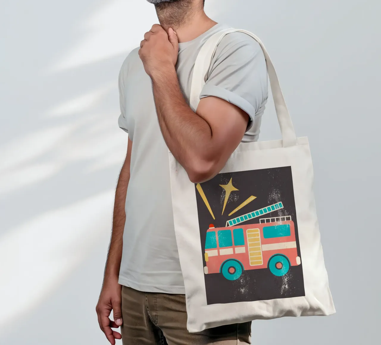 auto dei vigili del fuoco retro borsa in juta da ralliness